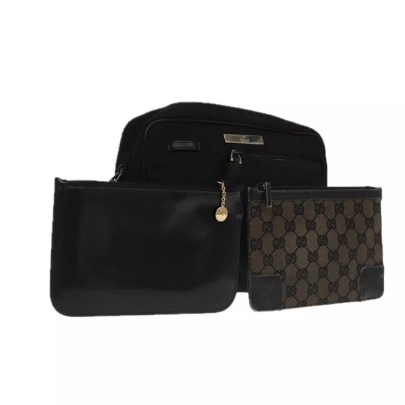 GUCCI GG Canvas Clutch Bag Leather 3Set Black Auth ti2507 - Picture 1 of 15